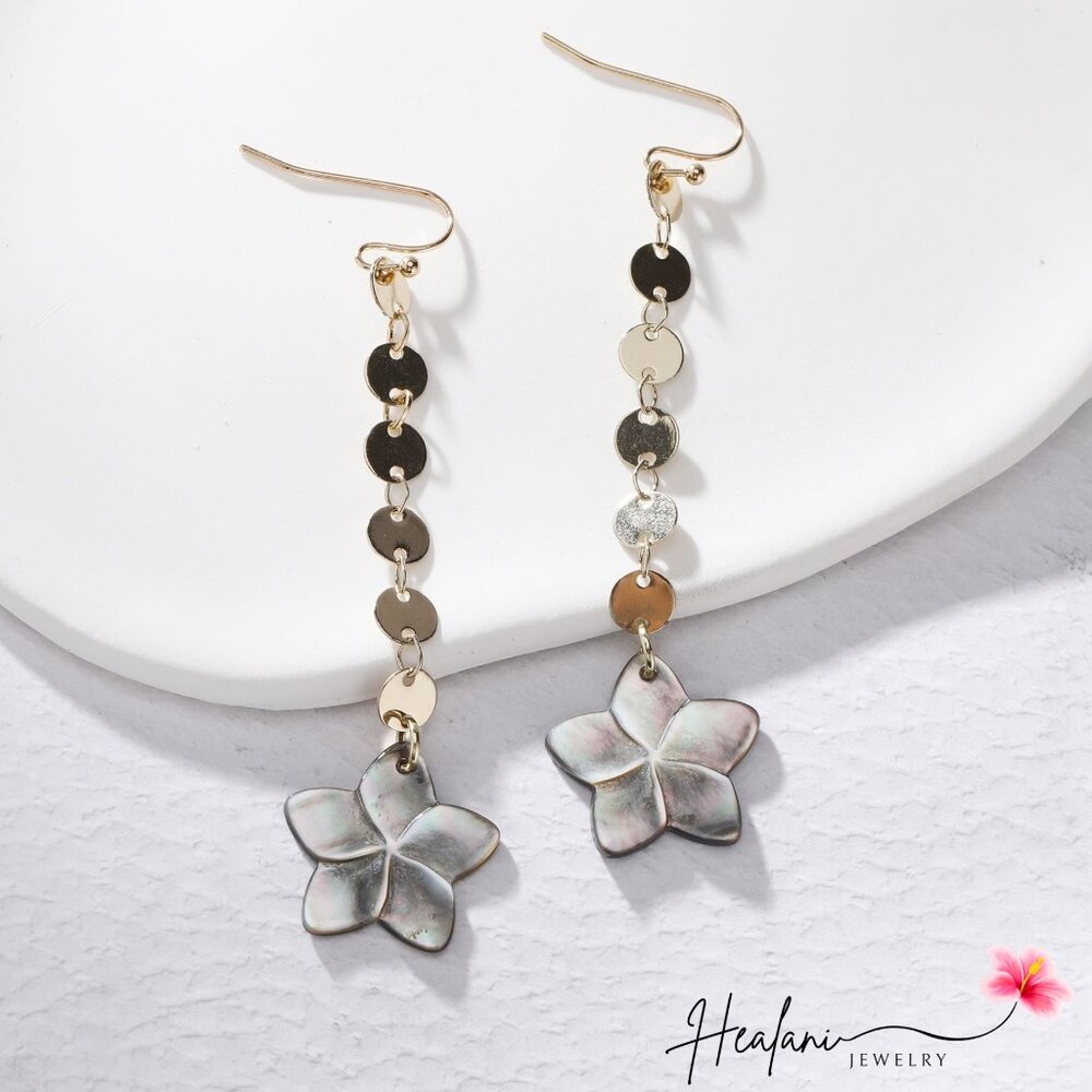 Plumeria Abalone Shell Disc Earrings